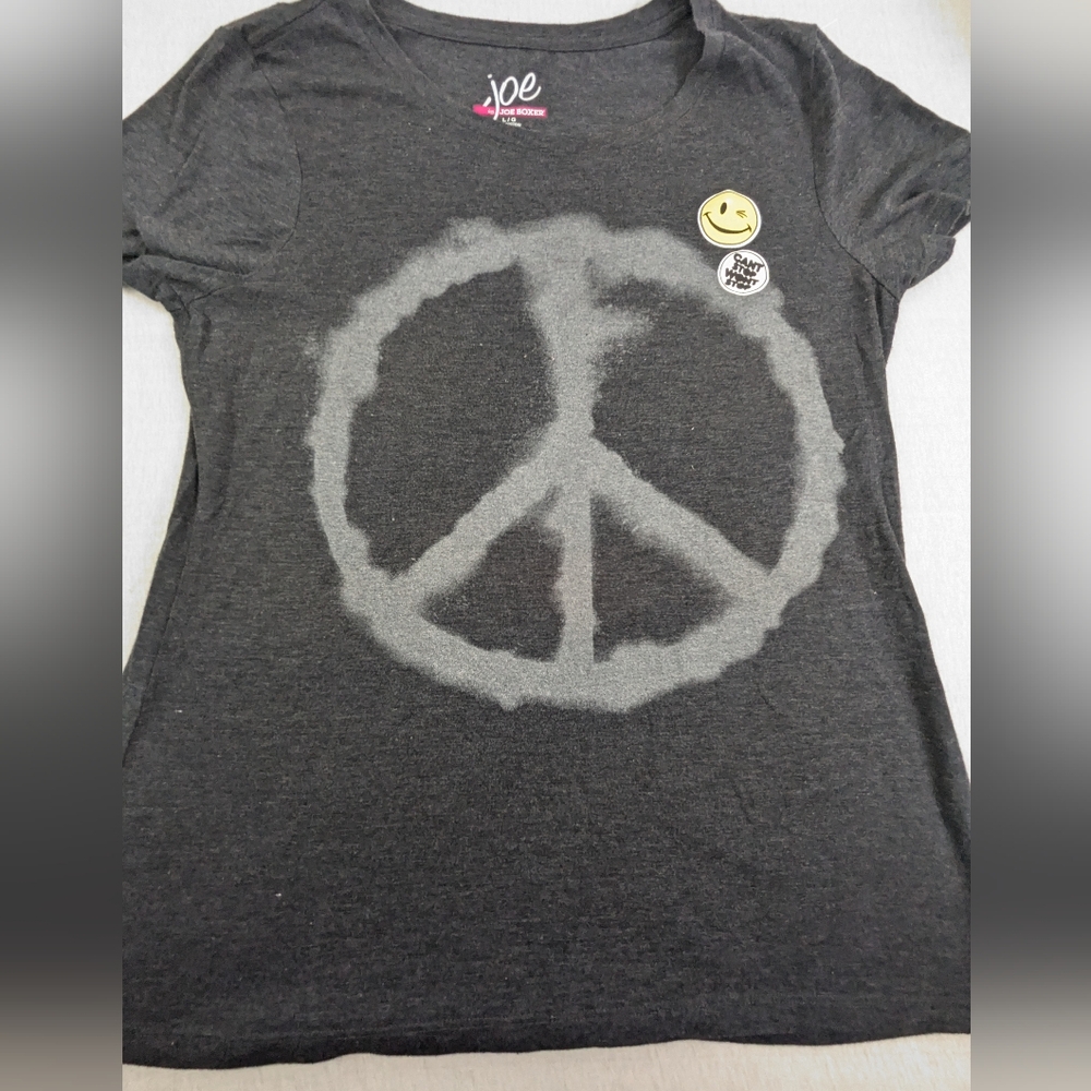 Joe Boxer Can't Stop Won't Stop Smiley Face Peace Sign Grey Tee Shirt Large